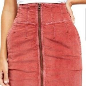 NWT Free People Poppy Red Corduroy Full Zip Skirt